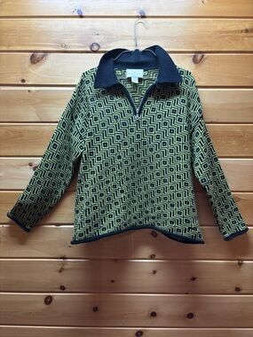 Express Black and Neon Yellow Geometric Zip-Front Sweater